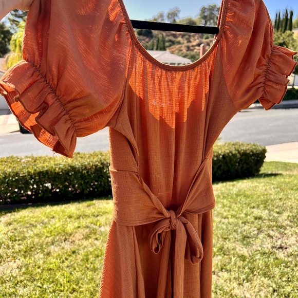 Triple 7 Puff Sleeve Ruffle Romper Dress Burnt Orange Size X-Small fits Small - Picture 8 of 9